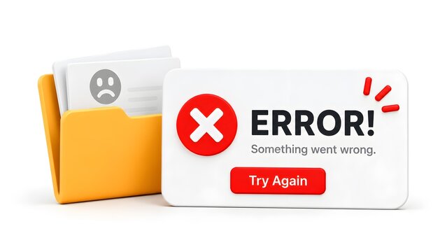 3D Error State File Folder Concept Bad Data Something Went Wrong Notification UI Design Graphic Resource