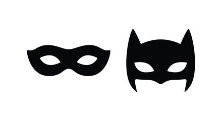 Two black superhero masks isolated on a white background dramatic silhouette © Mithon