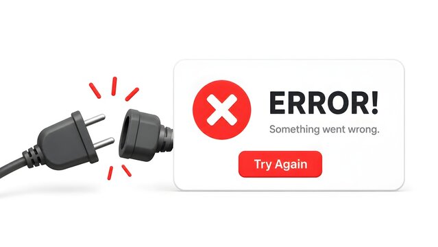3D Unplugged Cable Connection Error Concept Network Failure Something Went Wrong Warning Alert Illustration
