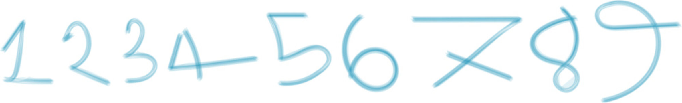 Handwritten light blue numbers 1 to 9, thin line numerals