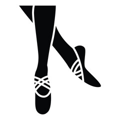Close-up of a ballet dancer's feet in pink canvas ballet slippers, pointing toes on a transparent background, vector black © Ujiartdesain