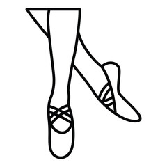 Close-up of a ballet dancer's feet in pink canvas ballet slippers, pointing toes on a transparent background, vector line © Ujiartdesain