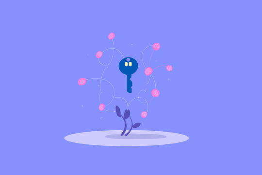Digital Identity Key Floating on a Glowing Interconnected Web