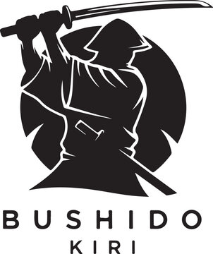 Samurai warrior, bushido kiri vector, Japanese sword, black silhouette