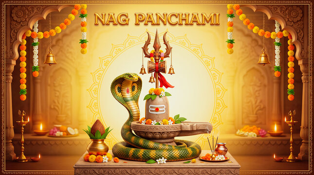 Nag panchami festival with shiva lingam and cobra deity