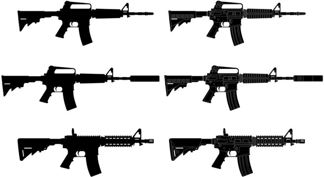 M4A4 and M4A1 Rifle Silhouette Vector Pack with and without Silencer