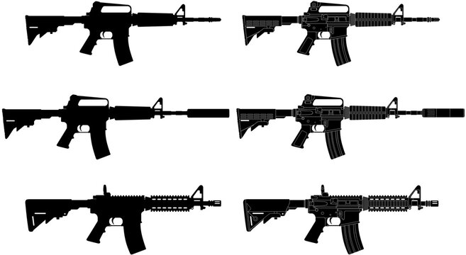 M4A4 and M4A1 Rifle Silhouette Vector Pack with and without Silencer