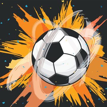 Football tournament celebration promotion square banner with spinning ball and cofetti punchy style