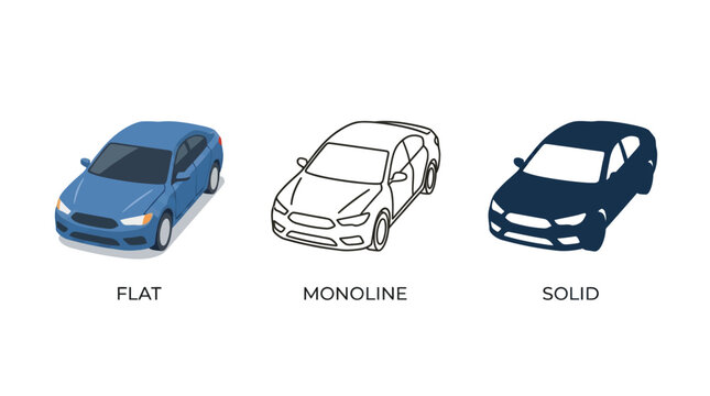 Flat, Monoline, And Solid Car Design Styles For Automotive Concepts