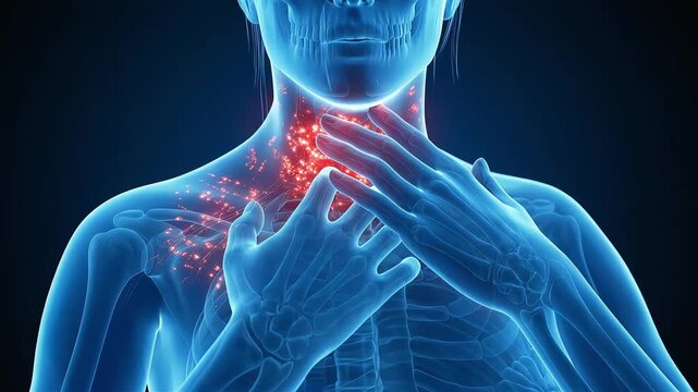 Medical 3D illustration video of a woman complaining of severe itching and inflammation on her neck and d&eacute;collet&eacute;.