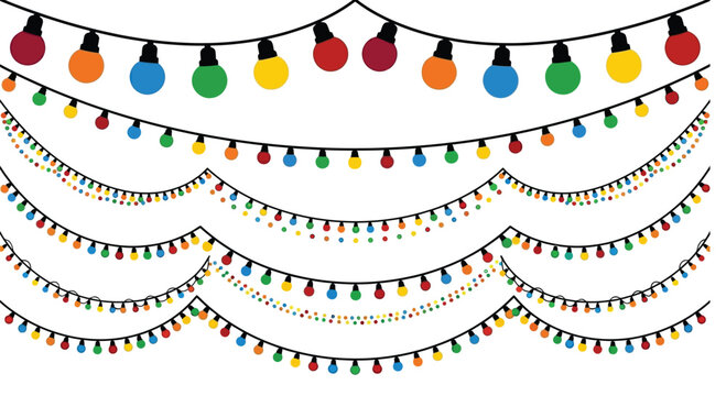 Colorful string lights illustration on a white background