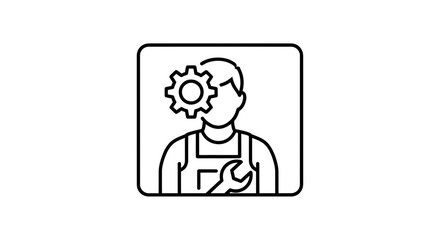 Fototapeta premium Mechanic with Gear in Head Icon: Expertise, Skill, and Engineering Concept