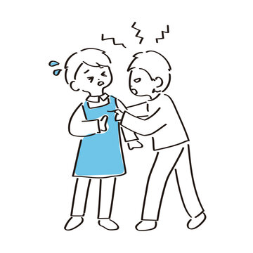 店員に暴力を振るう男性｜カスハラ・カスタマーハラスメント例のイラスト