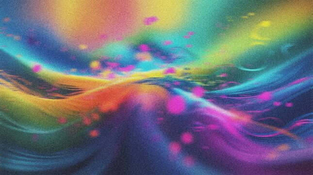Vibrant abstract rainbow wave pattern, colorful flowing liquid texture, dynamic holographic gradient background, psychedelic art for modern design 4K grainy texture Background