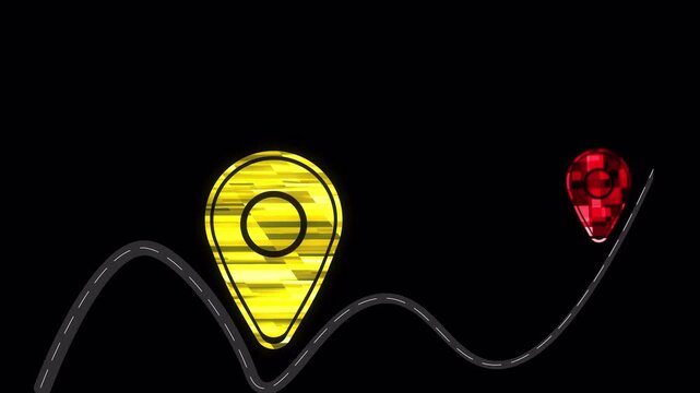 Navigational map pin markers showing a path on a black background map marker