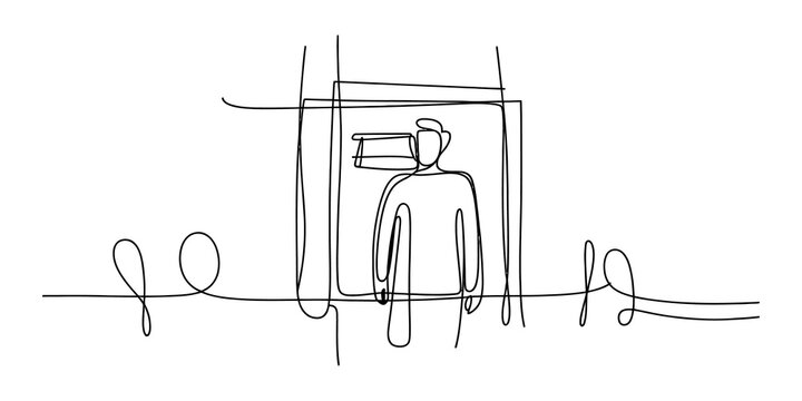 line, drawing, person, doorway, minimalist, art, single, continuous, outline, figure, abstract, modern, simple, design, concept, sketch, illustration, icon, graphic, black, white, creative, entry, exi