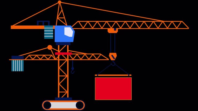 Construction crane lifting a red container on a black background heavy equipment