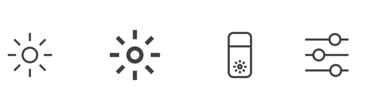 Set of four thin line icons representing brightness, display settings, and adjustment controls
