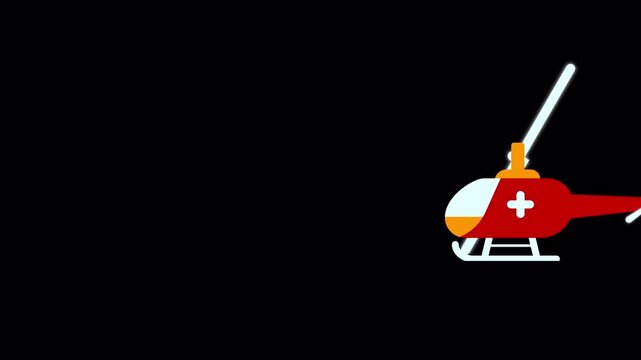 Red medical helicopter with white cross symbol on black background air ambulance