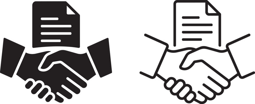 handshake agreement icon with contract document business partnership line and solid style vector illustration