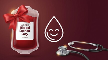 Obraz premium High-resolution horizontal banner poster showing a stylized blood donation theme.