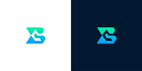 Abstract Geometric Monogram 'B' Logo Design with Gradient Blue and Green Accents, Clean and Modern © anello