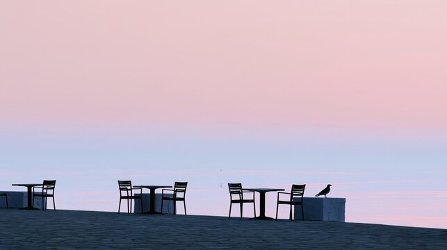 Empty Outdoor Restaurant Terrace at Predawn