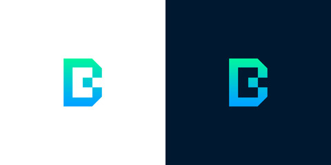 Modern digital letter B logo concept featuring a vibrant pixelated design with a dynamic blue-green gradient, perfect for tech, software, or creative business branding © anello