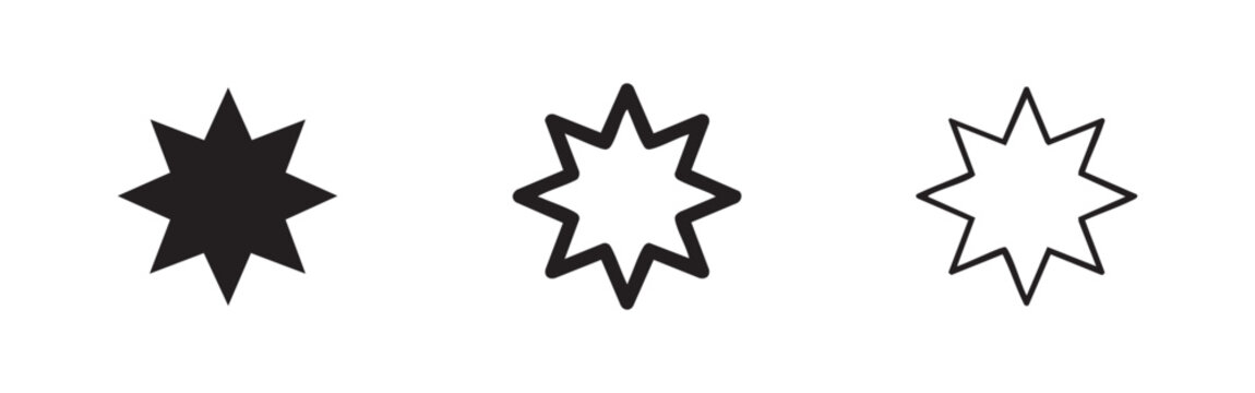 Eight pointed star icon set, geometric octagram symbols for design