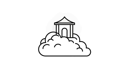 Fototapeta premium Conceptual illustration of a temple or building on a cloud, representing dreams, spirituality, or aspirations.
