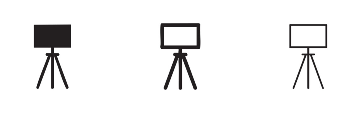 Studio light or softbox on a tripod icon set. Photography lighting equipment.