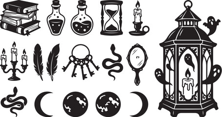 Obraz premium Mysterious occult symbols and objects for magic rituals