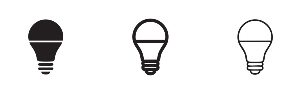 LED Light Bulb Icons - Energy Efficient Lighting Solution Vector Set
