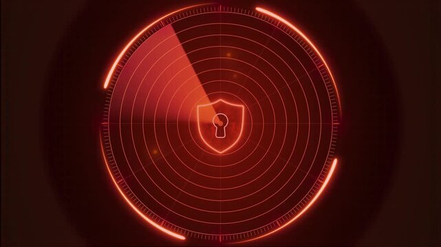 Cyber security radar scan with glowing shield and keyhole