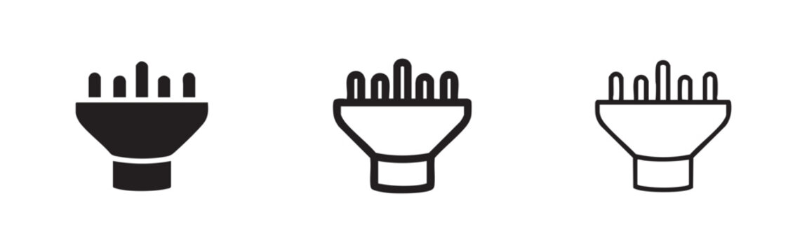 Set of three hair dryer diffuser icons, solid, outline and filled outline