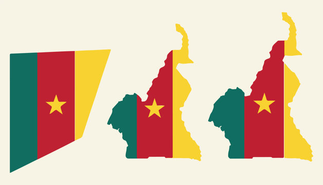 Cameroon flag and map silhouettes on a light background