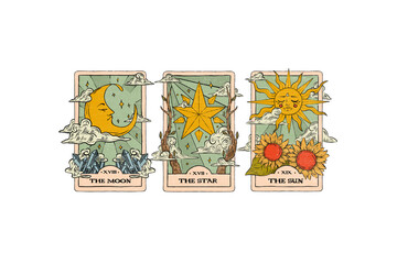 Celestial Tarot Cards the Moon the Star the Sun Sublimation Design © Lemon