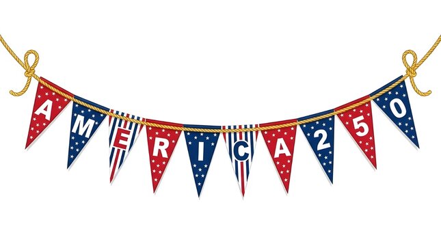 America 250 colorful bunting flags