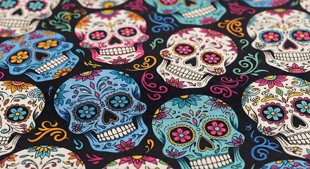 Fototapeta premium Colorful sugar skull pattern background for Day of the Dead celebration