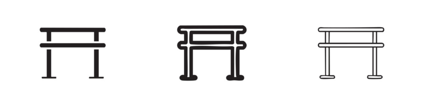 Ballet Barre and Gym Parallel Bars Icon Set for Fitness and Dance