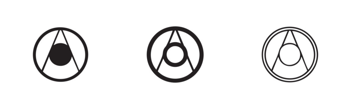Anarchy symbol icon set with solid, bold, and thin outline variations