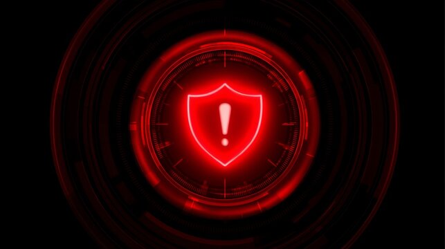 Warning sign with shield symbol on a dark background showing urgent message or alert
