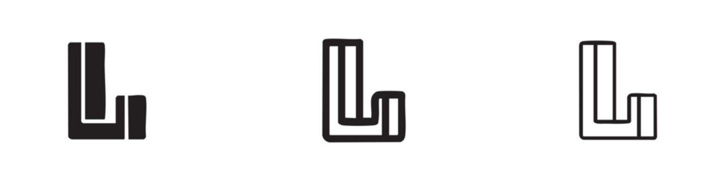 Stylized Letter L Icon Set in Three Different Line Styles