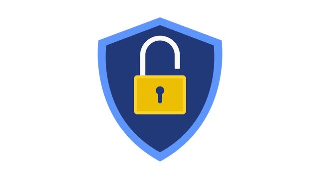 Security shield and padlock unlocking animation