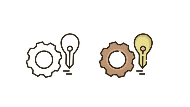 Innovation and Settings Icon Illustration with Gear and Lightbulb on Green and White Background