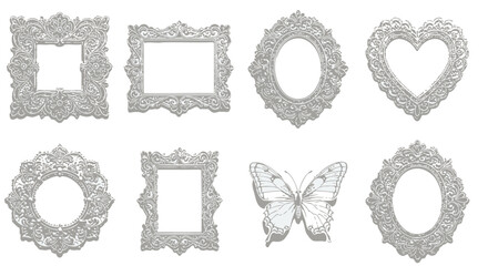 ornate silver frames and butterfly on white background © Rahul