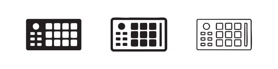 Naklejka premium MIDI Pad Controller and Music Production Icons, Professional Electronic Audio Hardware Symbols for Beatmaking