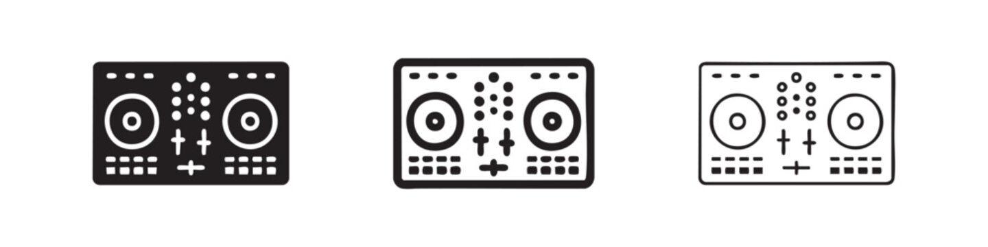 DJ Mixer and Music Controller Icons, Professional Audio Equipment Symbols for Clubs and Performance