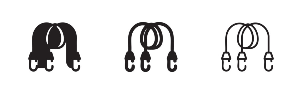 Bungee cord and elastic strap icons for securing loads and cargo