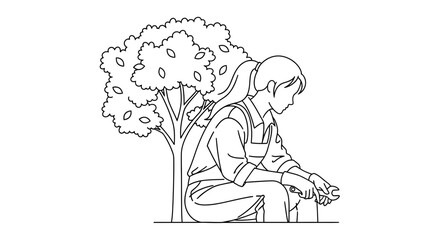 Obraz premium Young woman mechanic sitting under a tree, resting and holding a wrench